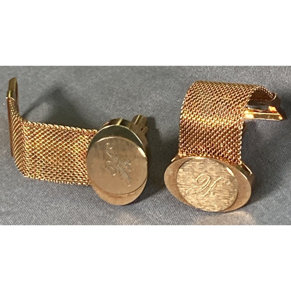 Cuff Links Vintage Monogrammed “H” Wraparound Flexible Gold Mesh Band